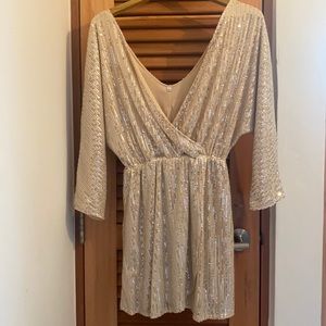 Champagne/ silver sequins mid sleeve short dress